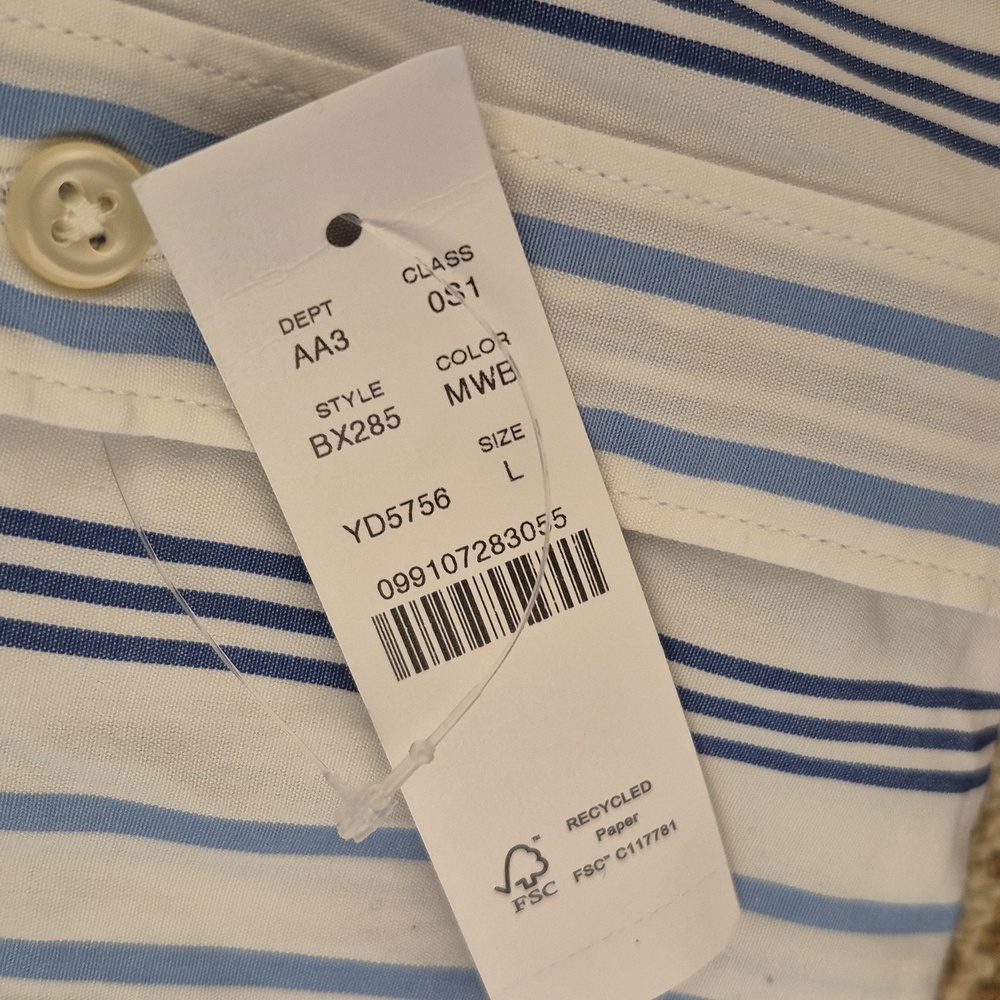 J CREW Secret Wash White Blue Striped Cotton Mens Large Short Sleeve Shirt NEW - Picture 5 of 9